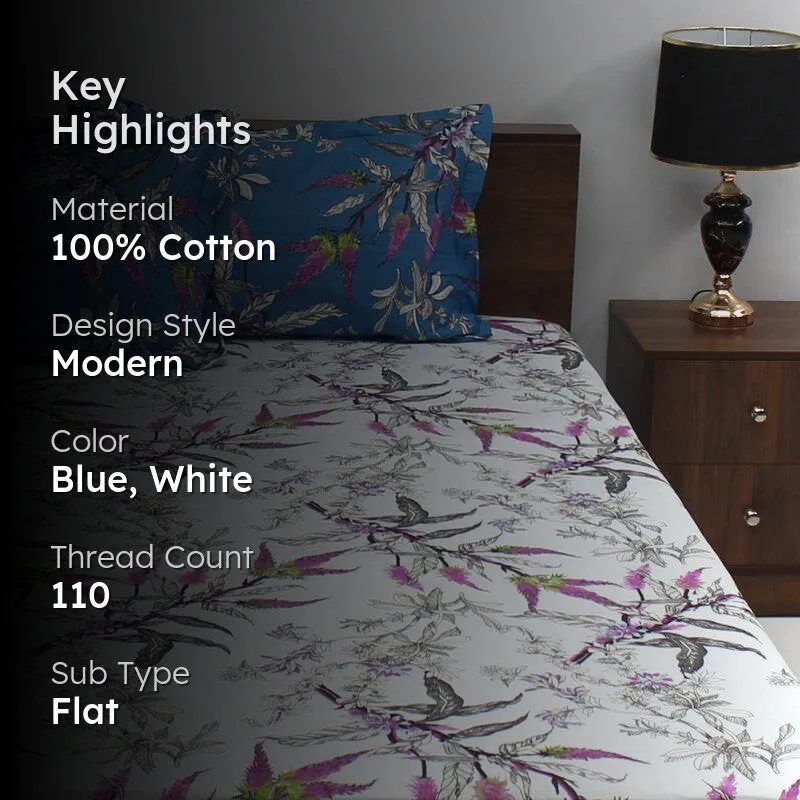 Waida Floral Cotton Bedsheet (Blue,Purple) - 110 TC media 2