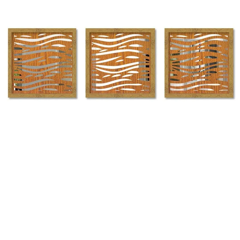 Triptych Glass Wall Mirrors With Wooden Frame - Set Of Three media 3