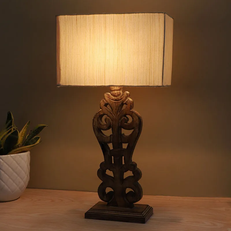Urbane Deco Mango Wood Table Lamp - White,Brown media 1