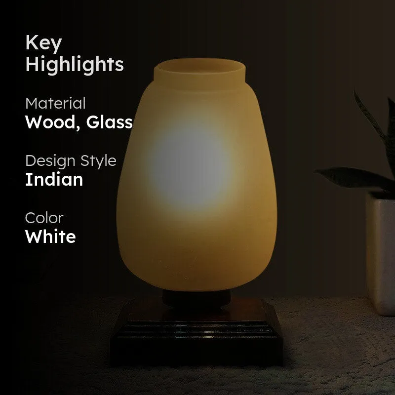Auriora Glass Table Lamp With Wooden Base - White media 2