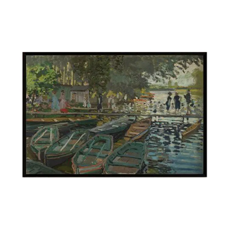 Bathers At La Grenouill Canvas Wall Art - Black Frame media 6