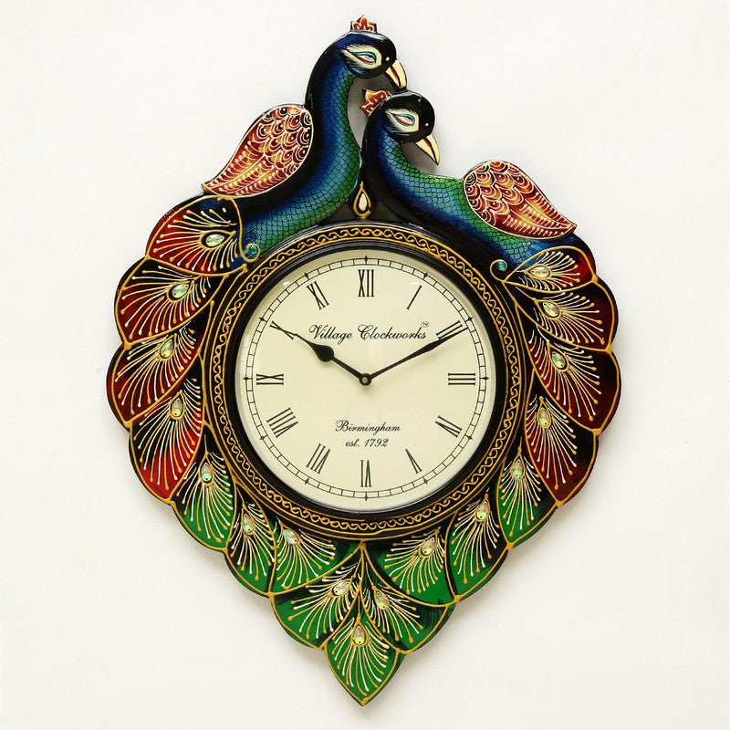 Handpainted Peacock Artwork Wood Wall Clock media 3