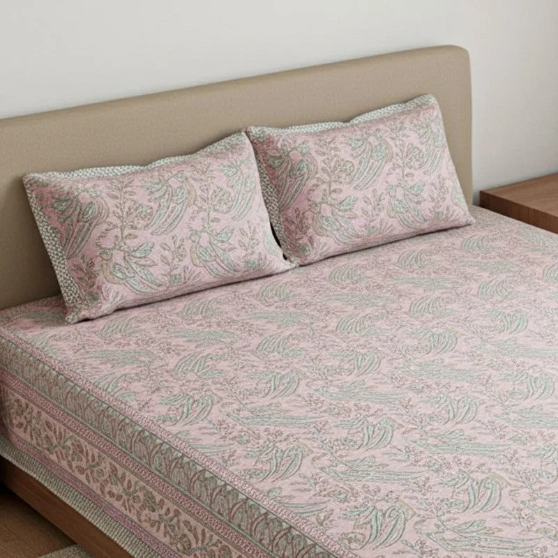 Irava Floral Cotton Bedsheet (Pink) - 144 TC media 3
