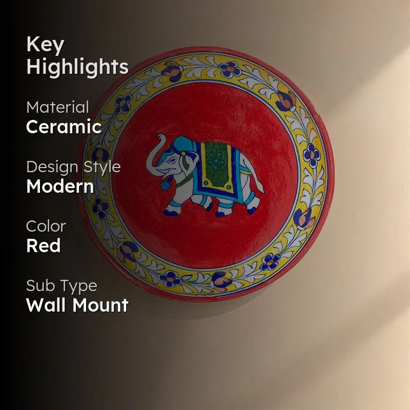Gajendra Ceramic Decorative Wall Plate - Red media 2
