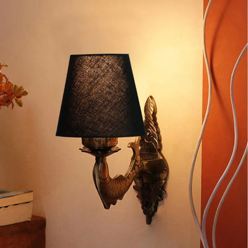 Ziada Stiva Conical Fabric & Metal Wall Lamp - Black media 1