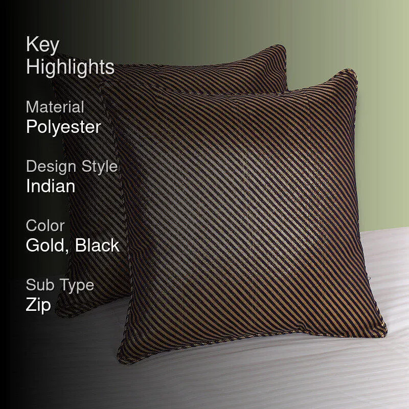Silk Nest Woven Cushion Cover (Gold & Black) - Set Of Two media 2