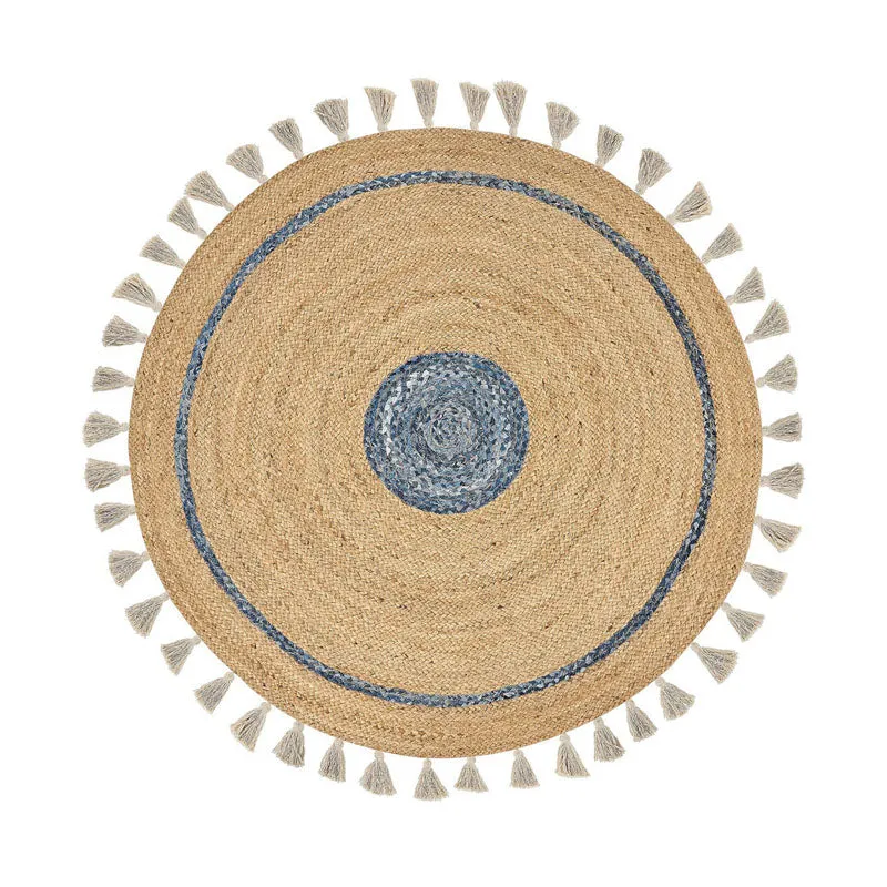 Rustic Halo Braided Jute Area Rug - Blue, Beige media 1
