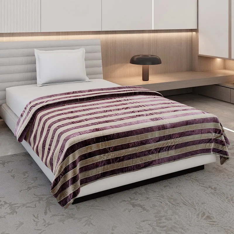 Monte Carlo Strivon Bold Stripes Polyester Blanket (Brown) - 300 GSM media 1