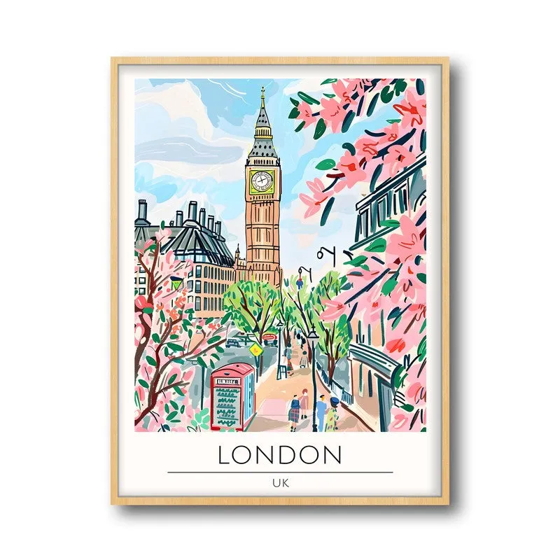 Vintage London Framed Canvas Archival Canvas Wall Painting - Natural Brown Frame media 5