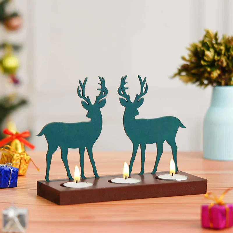 Blizten & Rudolph Wood Christmas Tea Light Holder - Green media 3