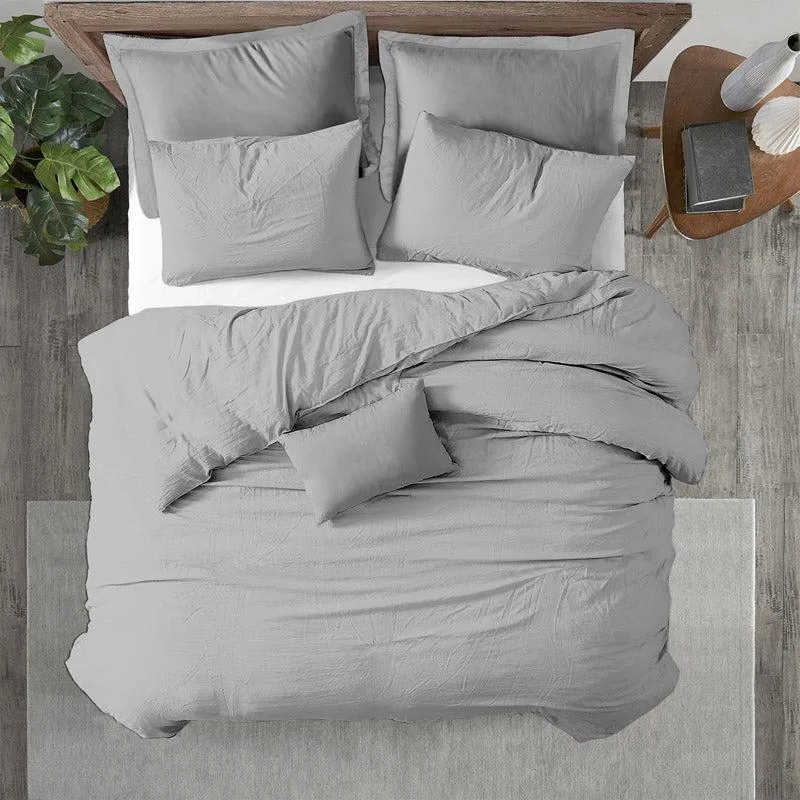 Elisima 100% Cotton Satin Weave Solid Duvet Cover - Grey media 3