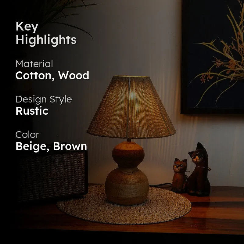 Hushbeam Cotton Table Lamp With Wooden Base - Beige media 2