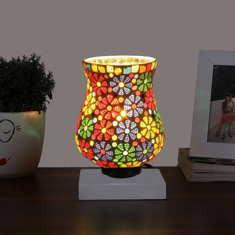 Flavia Mosaic Glass Table Lamp With Wooden Base - Multicolor media 1