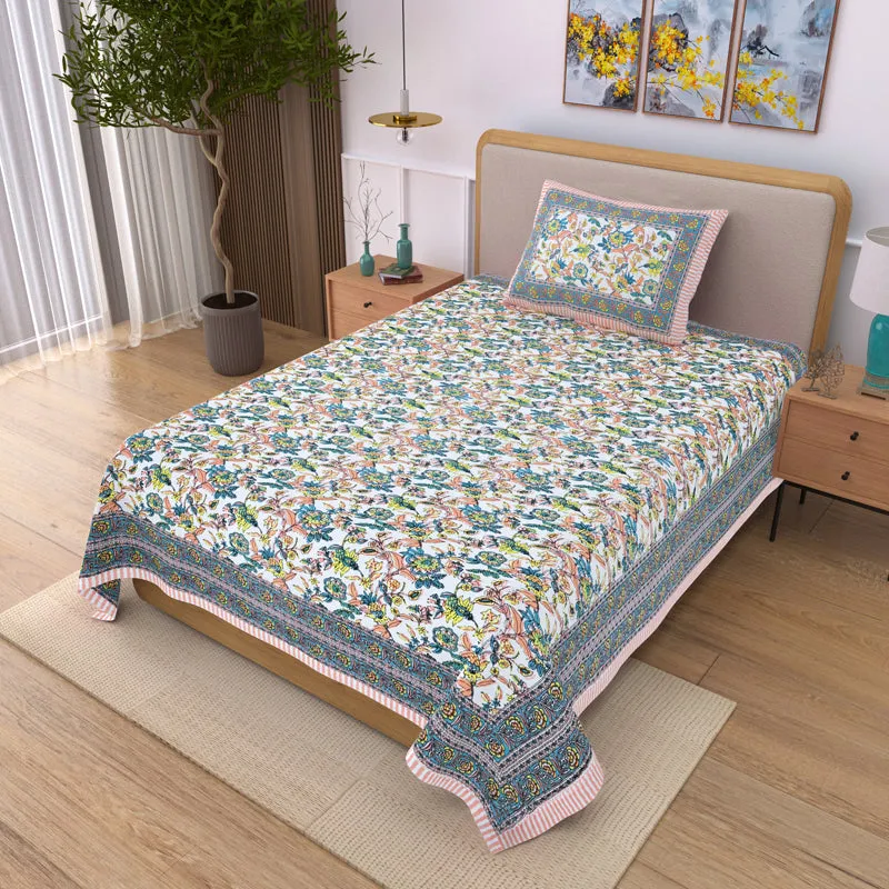 Posy Party Cotton Bedsheet (Pink) - 180 TC media 1