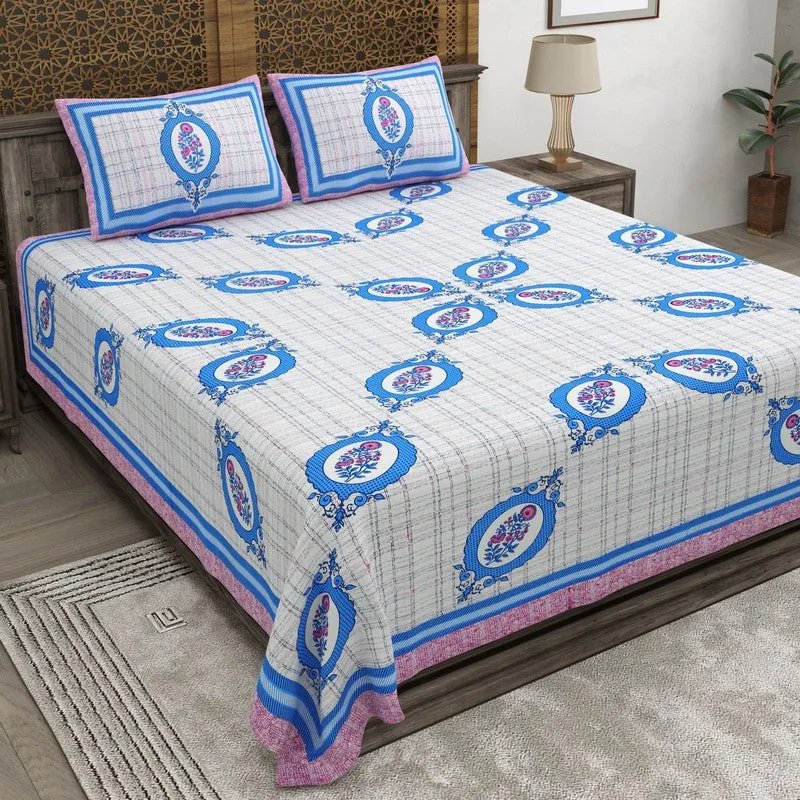 Royalza Cotton Bedsheet (Blue,Pink) - 240 TC media 1