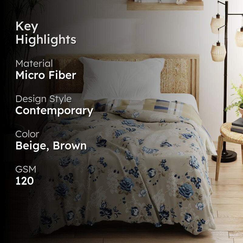 Vanya Floral Reversible Microfiber Comforter (Beige & Brown) - 120 GSM media 2