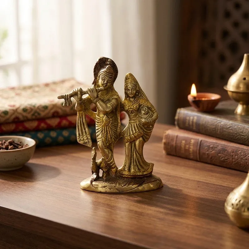 Sri Radha Krishna Divine Brass Idol media 1