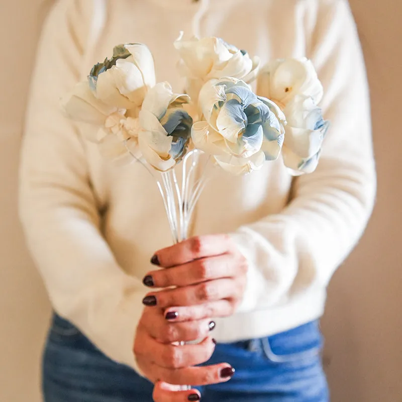 Artificial Peony Blooms Flower Stem (Blue) - Set Of Five media 4