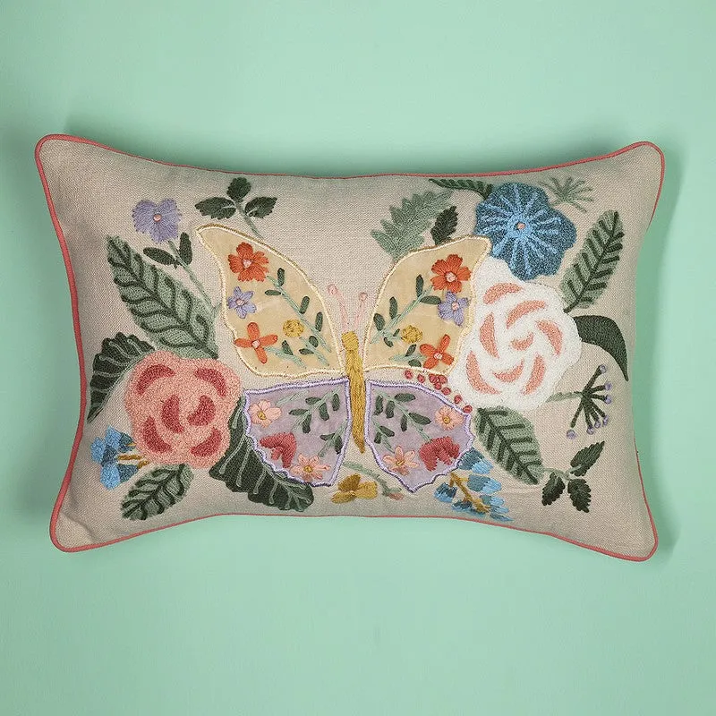 Mint Meadow Embroidered Cotton Cushion Cover media 3