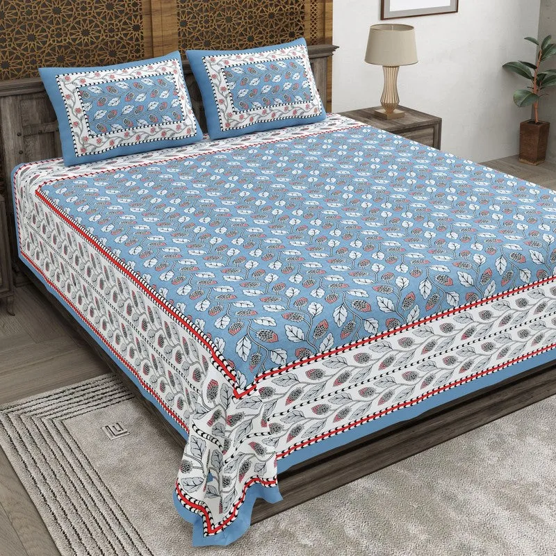 Crafta Cotton Bedsheet (Blue,White) - 240 TC media 1