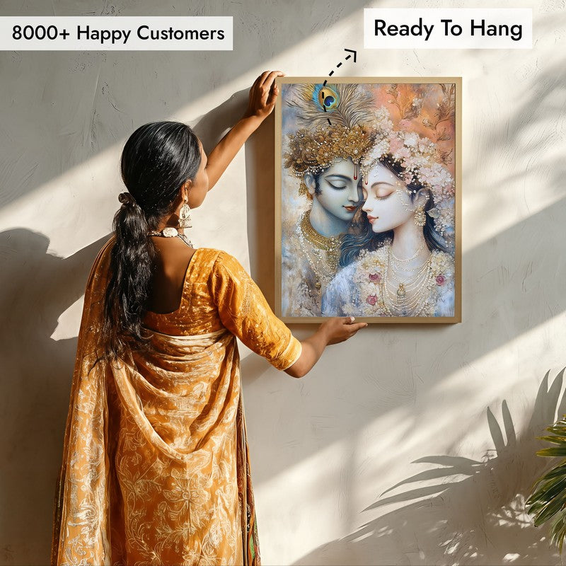 Radha Govindam Spiritual Archival Paper Archival Paper Wall Painting - Natural Brown Frame media 7