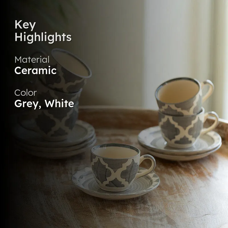 Mednia Grey Tea Cup & Saucer (120 ML) - Twelve Piece Set media 2