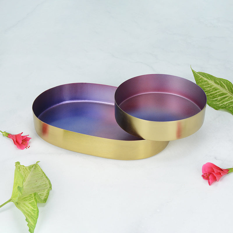 Galaxy Glow Iron Serving Tray - Set Of Two
