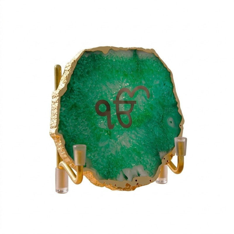 Ik Onkar Handcrafted Agate Religious Accent - Green media 4