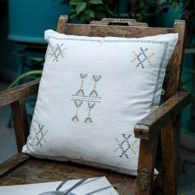 White Embroidered Cushion Cover media 5