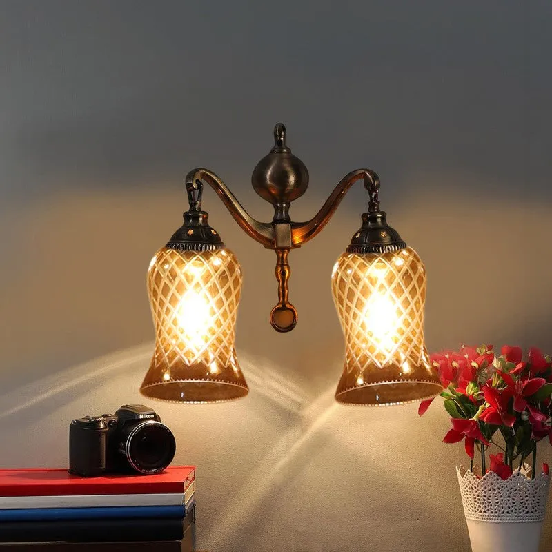 Honey Glow Swan Neck Amber Glass Wall Lamp media 3