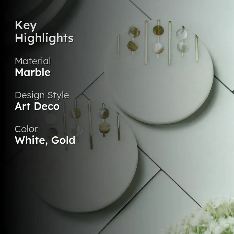 Pearl Charm Marble Coaster With Brass Inlay (White) - Set Of Two media 2