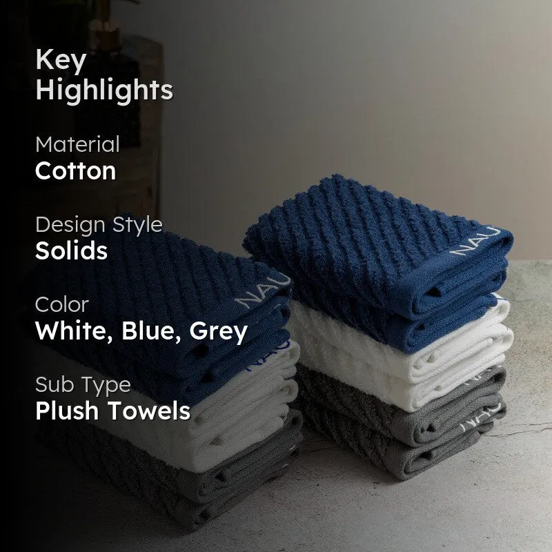 Nautica Riviera Soft Cotton Hand & Face Towel (White,Blue & Grey) - Set Of Twelve media 2
