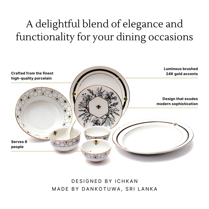 Gilded Bee 24k Gold Brushed Porcelain Dinner Set - 33 Piece Set media 13