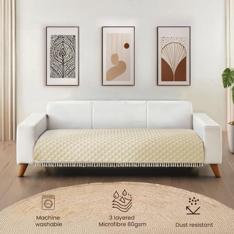 Urban Space Quilted Geometric Sofa Cover - Beige media 4