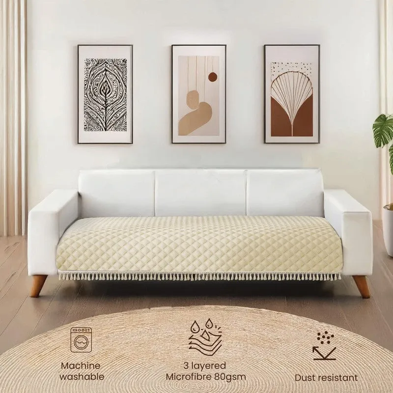 Urban Space Quilted Geometric Sofa Cover - Beige media 4