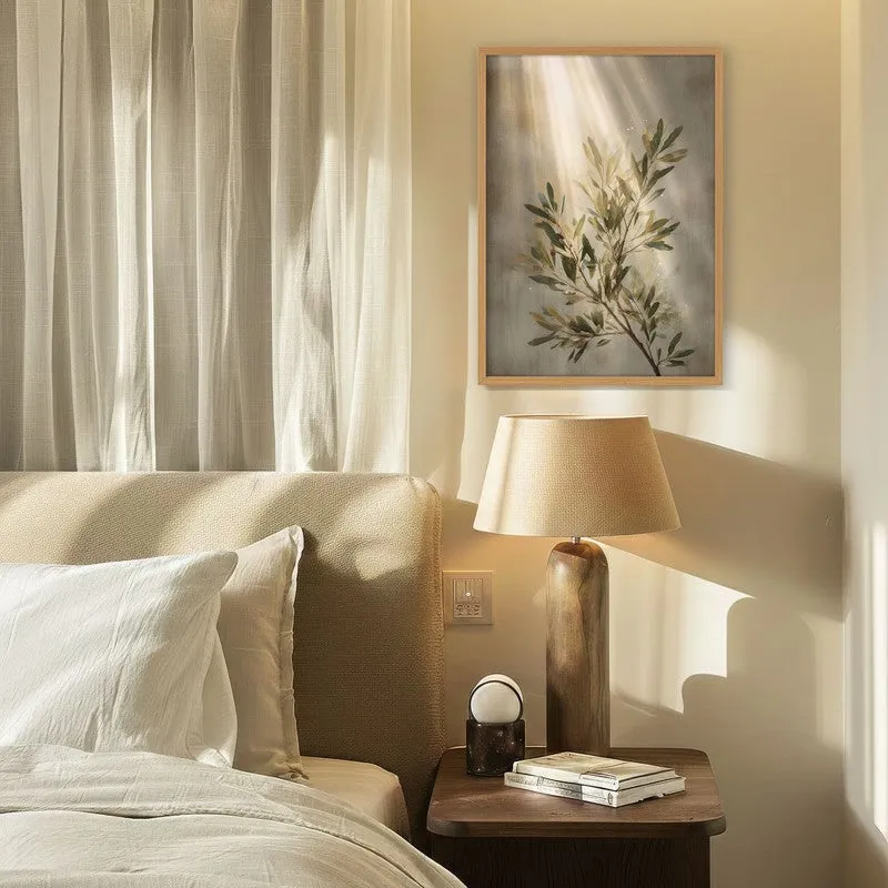 Soft Olive Grace Archival Paper Wall Painting With Brown Frame media 4