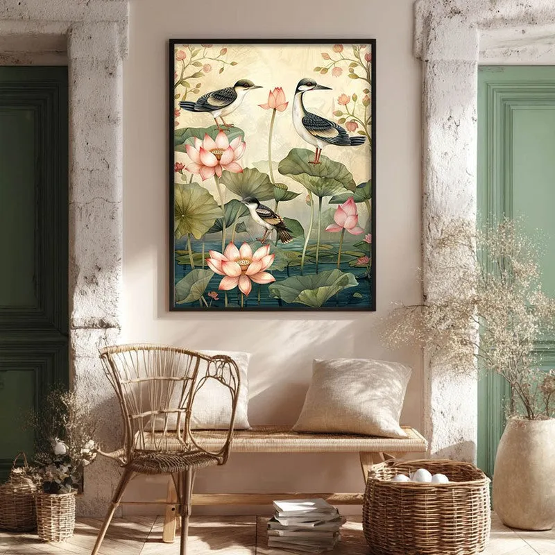 Lotus Pond Canvas Wall Painting With Black Frame media 5