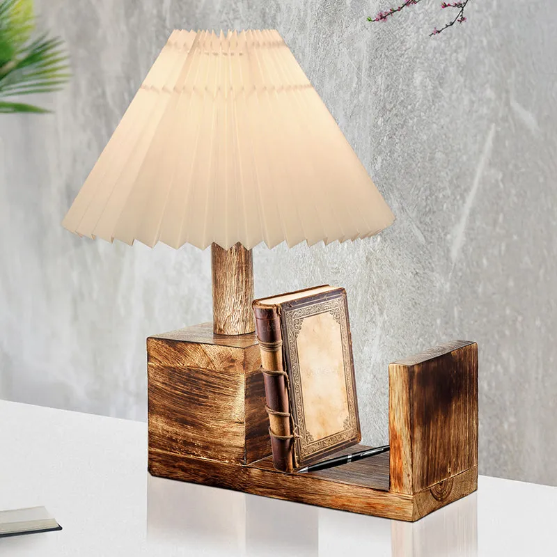 Sentry Pleated Fabric Table Lamp - Ivory,Brown media 3