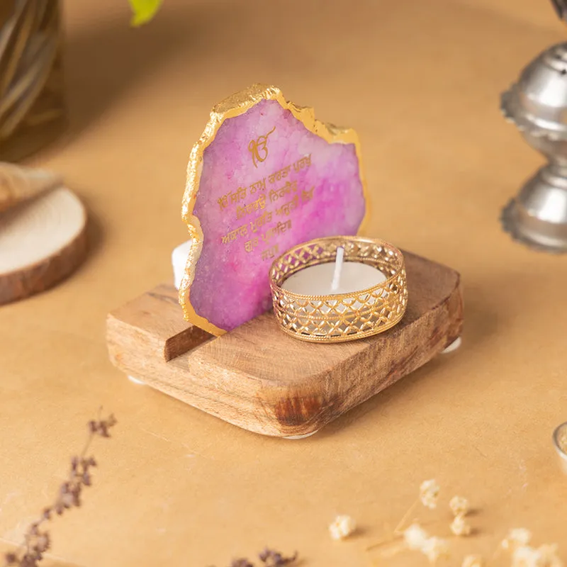 Agate Onkar Mantra Tea Light Holder - Pink media 6