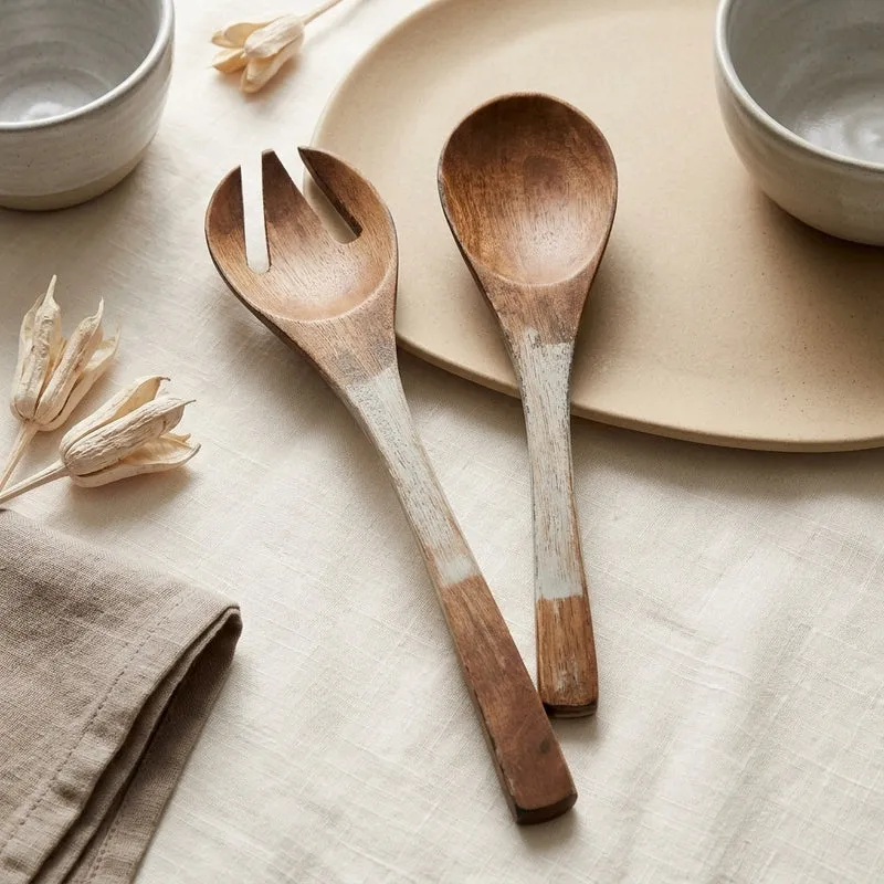 Basic Wooden Salad Spoon Kutch White - Set of Two media 1