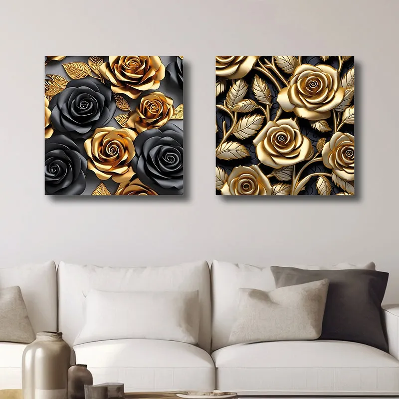 Gilded Roses Canvas Wall Art - Set Of Two media 5