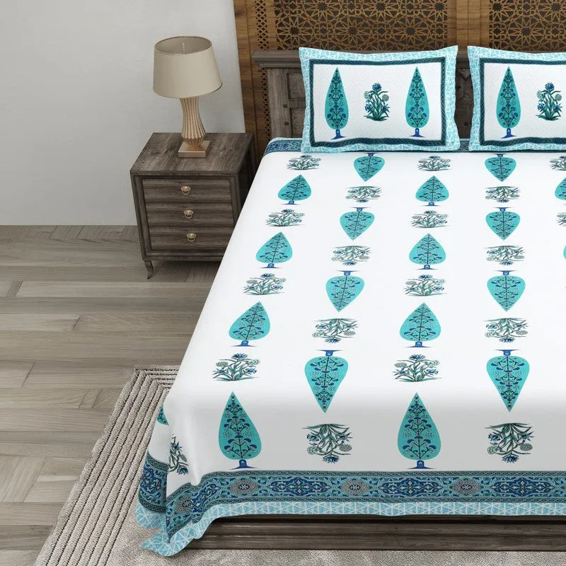 Jaipuro Cotton Bedsheet (Teal,White) - 240 TC media 3