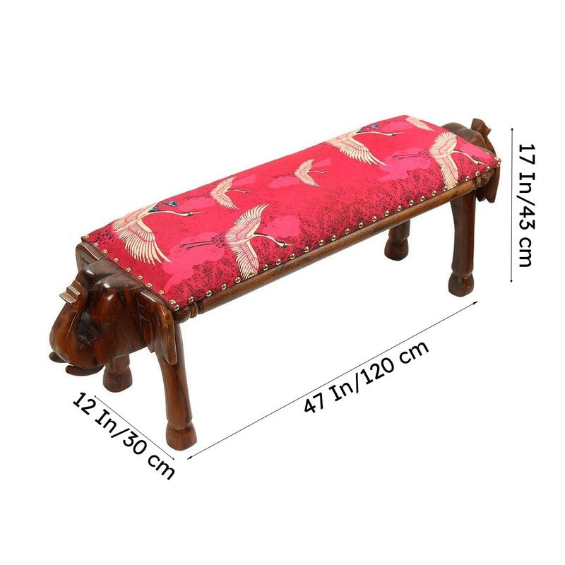 India Circus Acacia Wood Cranes Animal Wooden Bench media 7