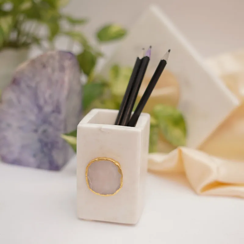 Kade Marble Agate Stationary Holder - White media 4