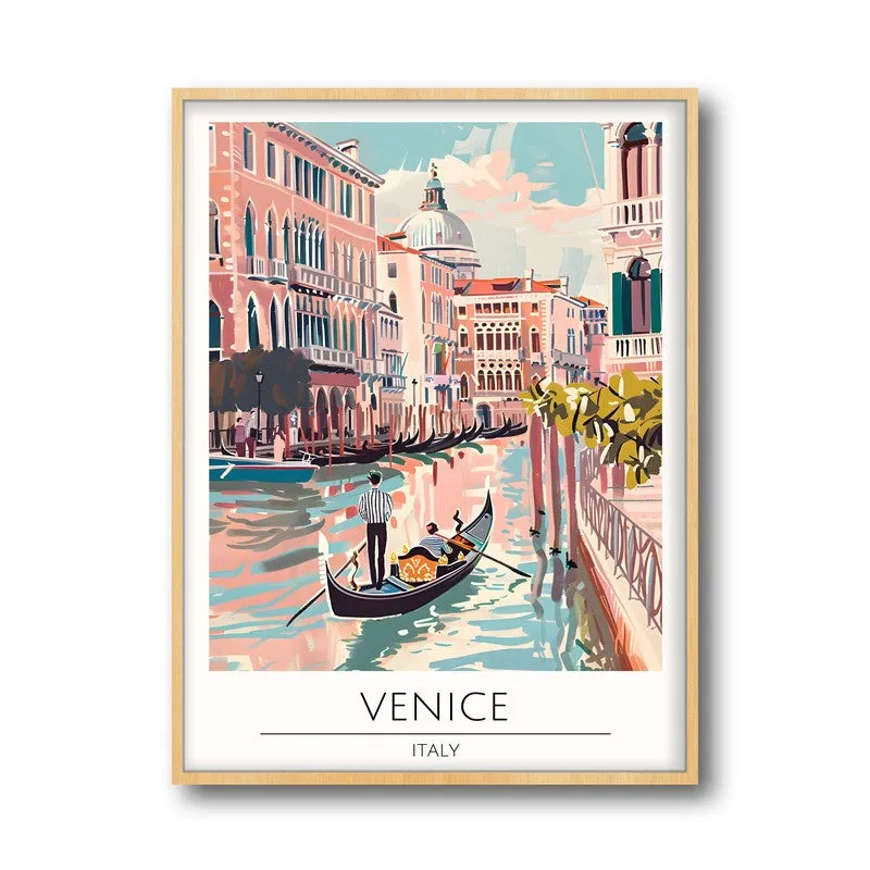 Vintage Venice Framed Canvas Archival Canvas Wall Painting - Natural Brown Frame media 5
