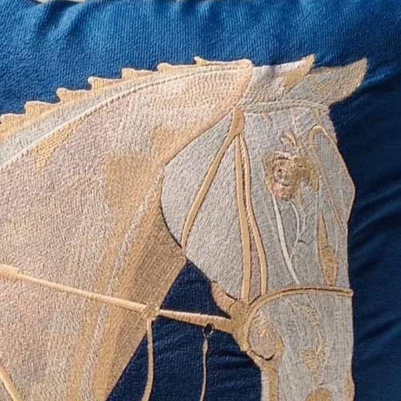 Equine Embroidered Cushion cover - Blue media 7