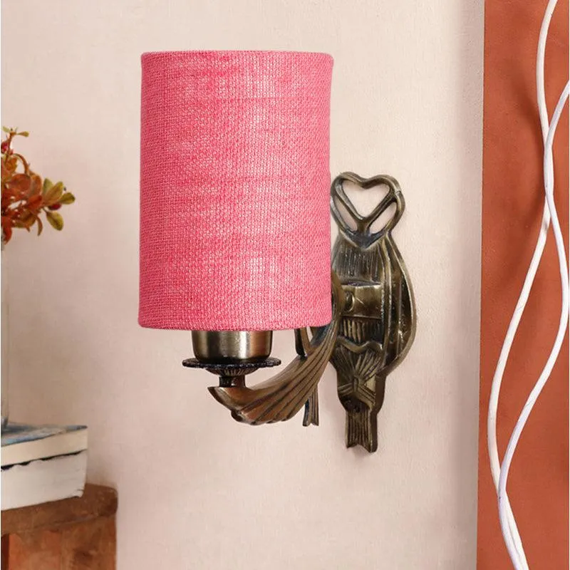 Love Gleam Atva Cylindrical Fabric & Metal Wall Lamp - Pink media 3