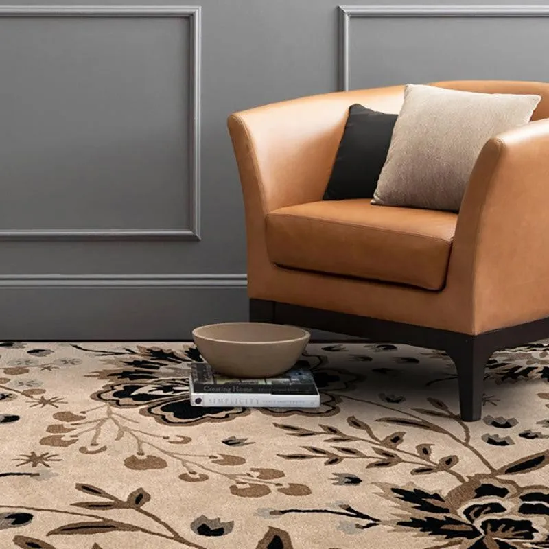 Haradrim Hand Tufted Floral Wool & Nylon Carpet - Black media 8