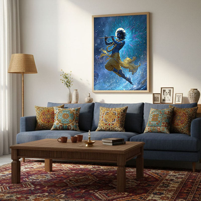 Lord Krishnas Cosmic Divine Dance III Archival Paper Wall Art - Natural Brown Frame media 4