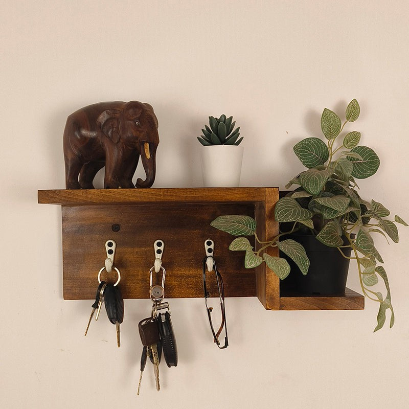 Verta Wooden Wall Shelf Organiser with Key Holders media 3